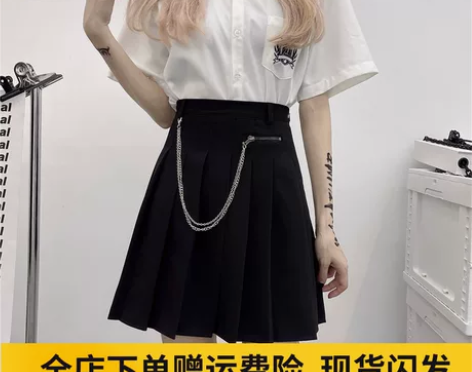 jk百褶裙女夏胖mm高腰新款a字裙工装学院...