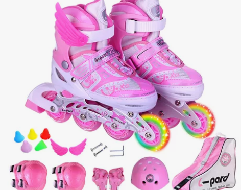 捷豹溜冰鞋儿童全套装初学滑冰鞋旱冰鞋男女闪...