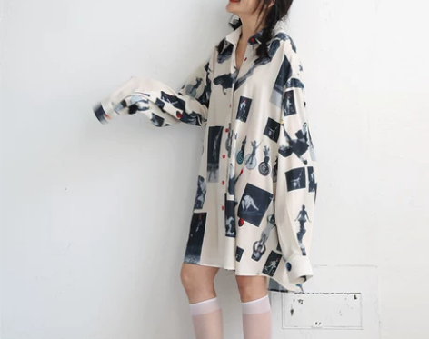 谭烟米 DU家印花衬衫女设计感小众韩版宽松...