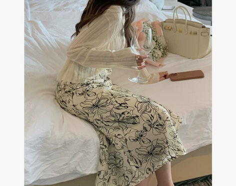 【狂欢价】醋酸碎花半身裙女夏设计感小众高腰...