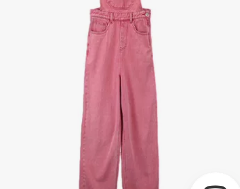 港风蜜桃粉高腰牛仔拖地裤女春气质牛仔背带连...