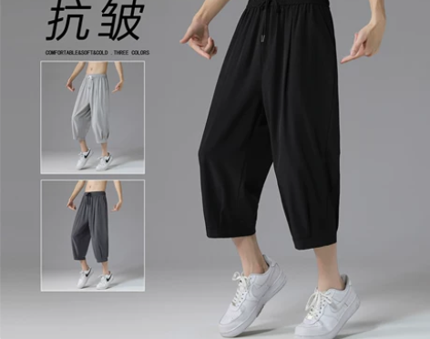 速干运动七分裤男夏季冰丝薄款短裤外穿潮牌大...