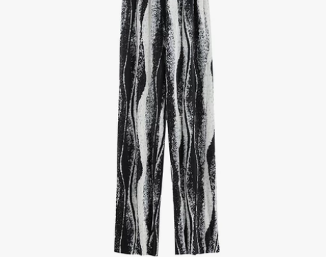 水波纹阔腿裤女高腰夏季垂感薄款休闲裤宽松渲...