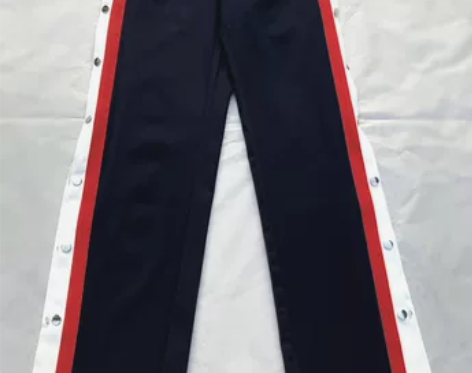 欧美名星同款女长裤侧拼红白条纹开叉休闲裤松...