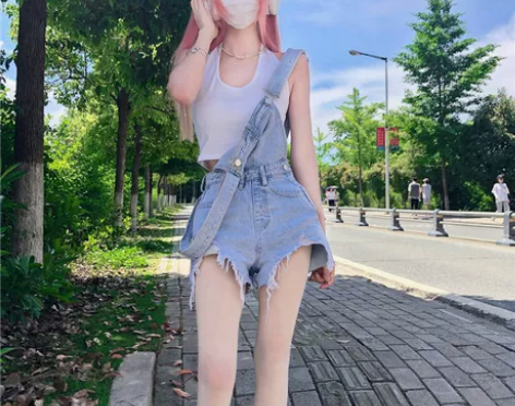 ?【划算价】牛仔背带裤女短款夏季2021年...