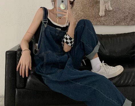 牛仔背带裤女2022新款设计感小众宽松连体...