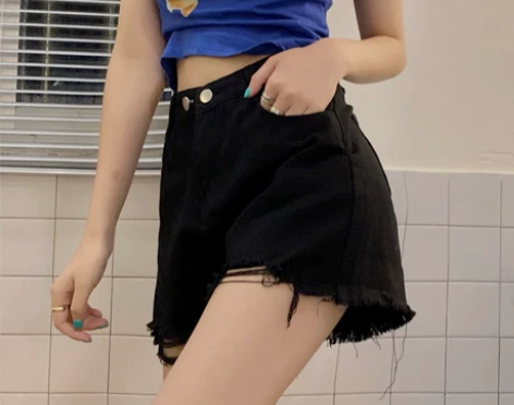 大码破洞牛仔短裤女夏薄款高腰宽松阔腿裤子胖...