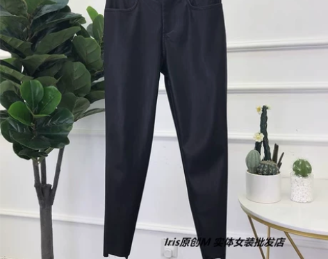 2020春季AIT高腰洗水PU皮九分小脚裤...