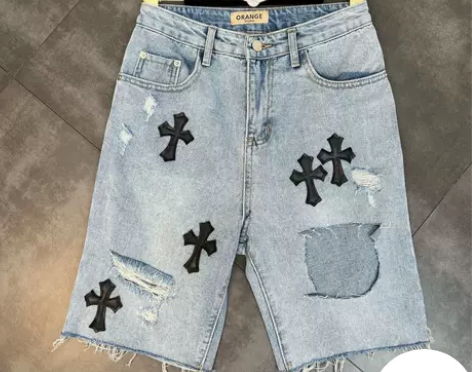 十字架破洞直筒五分裤子女夏季高腰阔腿小个子...