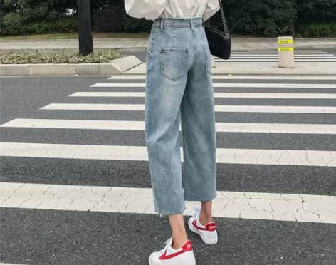 2020高腰阔腿牛仔裤女宽松韩版显瘦显高垂...