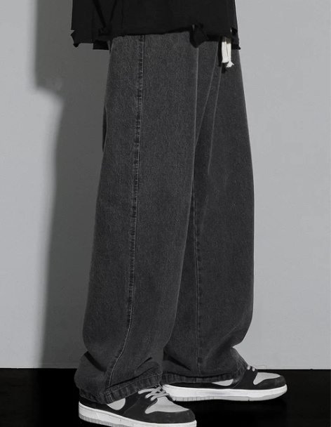 裤子牛仔裤男秋冬季潮牌宽松直筒美式高街黑色...