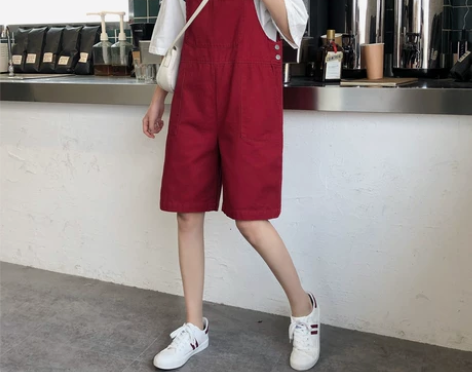 大码胖mm牛仔背带短裤女夏季2020新款宽...