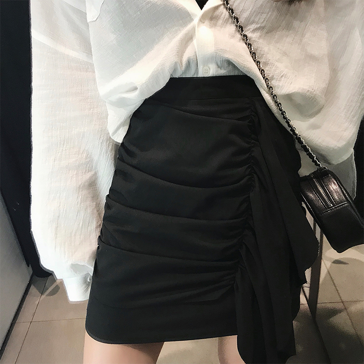 珊珊 荷叶边抽褶高腰短裙女网红设计感小众气...