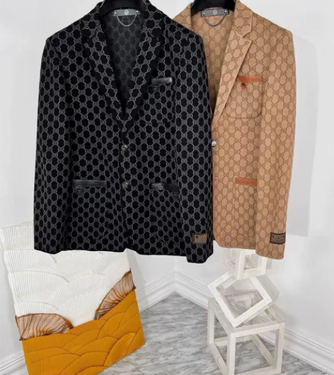针织休闲西服男士秋冬新款修身轻奢品质高端时...
