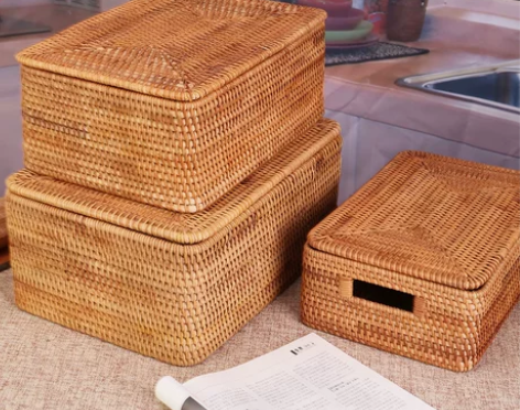 收纳编织带盖收纳箱置物篮杂物收纳筐零食