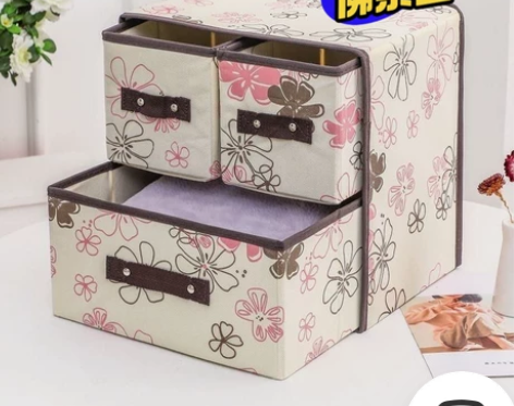 加厚布艺抽屉式收纳盒可折叠两层三抽收纳箱内...