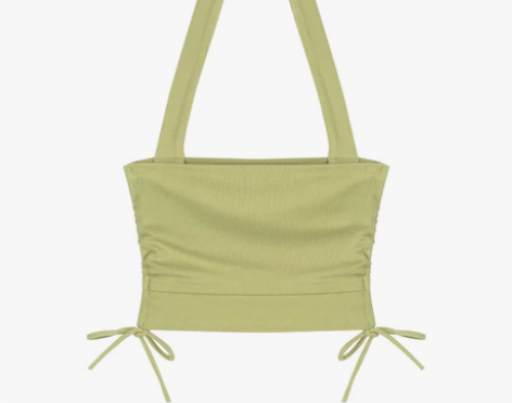 绿色抽绳纯欲吊带小背心女ins超火夏季挂脖...