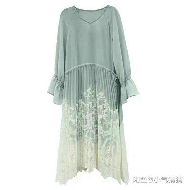 茉莉扶苏《水鸟的吟唱》复古蕾丝百褶水连衣裙...