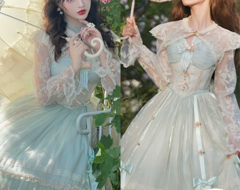 出薄荷色朝花夕拾jsk6件套 长袖坎肩+礼...