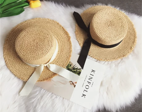 平顶毛边拉菲草礼帽女夏季草帽遮阳帽出游百搭...