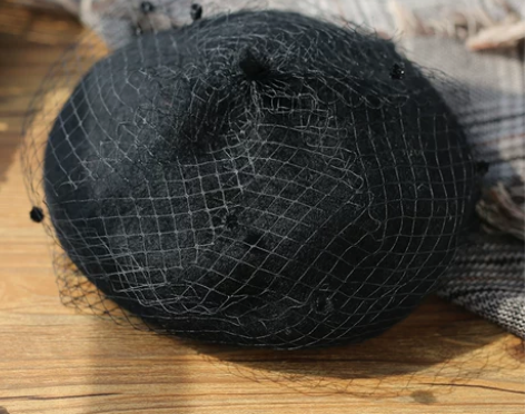 诗丹凯萨贝雷帽女秋冬季英伦复古网纱蓓蕾帽女...