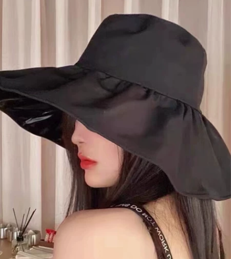 【黑胶渔夫帽】夏季防紫外线遮阳帽百搭洋气款...