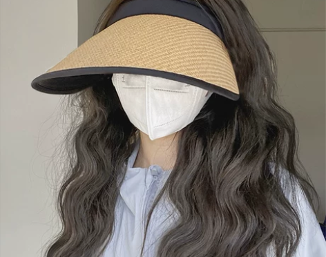 遮阳帽子女夏季草编空顶帽防紫外线遮脸大檐防...