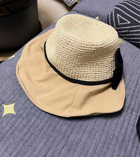 蝴蝶结草编帽遮阳帽沙滩帽，全新，没戴过，软...