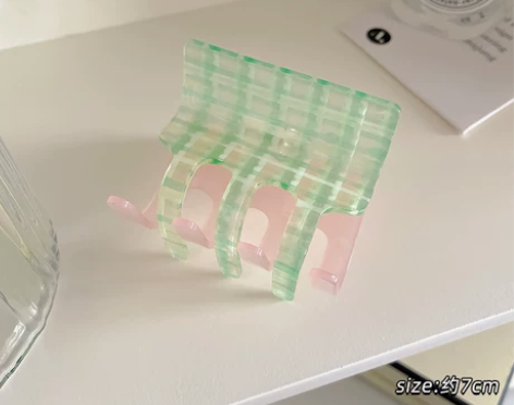 调色盘头饰粉绿撞色抓夹韩国夏季新款方形拼色...