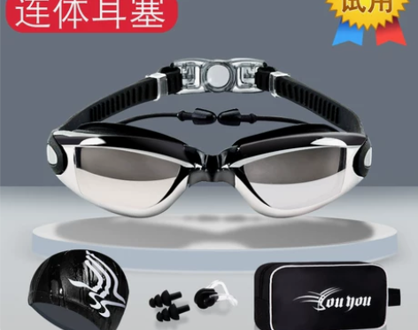 泳帽游泳一体泳镜高清近视防水防雾游泳眼镜男女大框 泳帽游泳一体泳镜高清近视防水防雾游泳眼镜男女大框