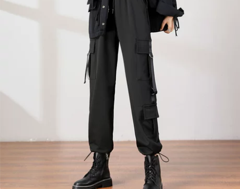 工装裤女秋冬显瘦高腰束脚加长加绒宽松直筒大...