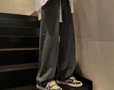 复古港风牛仔裤男春秋季宽松直筒裤子男潮流帅...