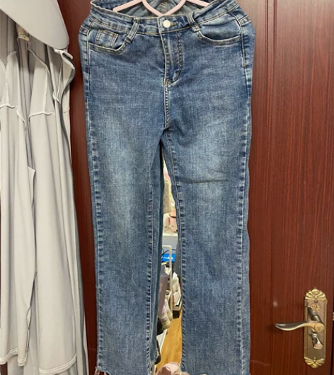 牛仔裤蓝色修身弹力显瘦直筒裤 实体店购入 ...
