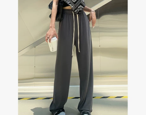 ?灰色冰丝铜氨丝阔腿裤女夏高腰莫代尔抖抖裤...