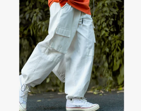 裤复古 春秋季日系纯色直筒大口袋工装长裤女...