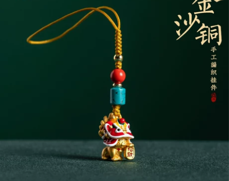 手机挂绳 手机挂绳琼睿古法金醒狮娃娃链挂饰...