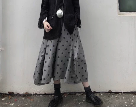 Cebine小众设计复古千鸟格波点裤荷叶边...