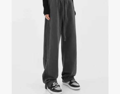 ?复古水洗灰色休闲裤女夏季2022年新款高...