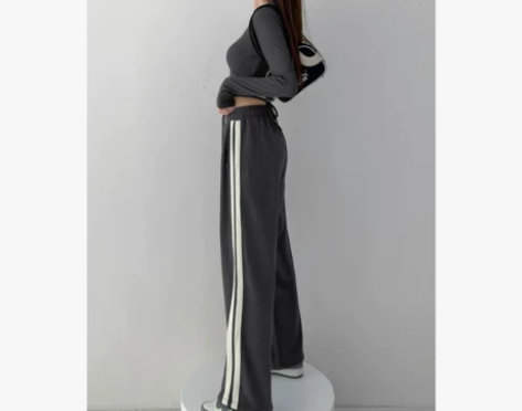 ?复古经典白边学院风运动裤女秋季宽松春秋季...