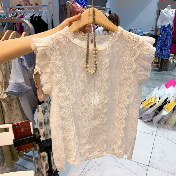 韩国东大门2021夏季新款气质优雅上衣镂空...