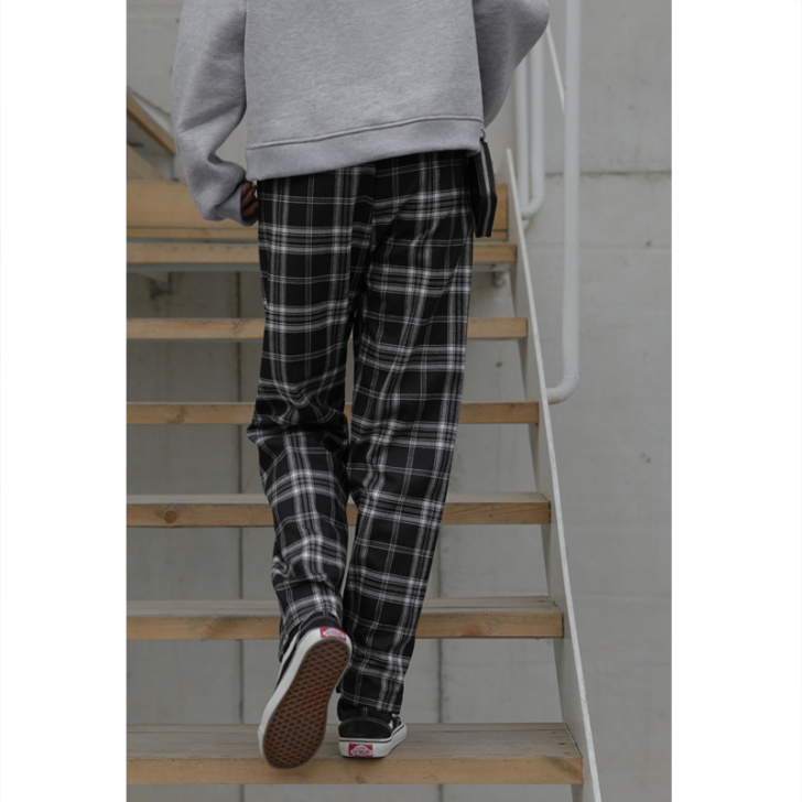 MZ高腰格子裤女宽松直筒阔腿裤2021夏季...