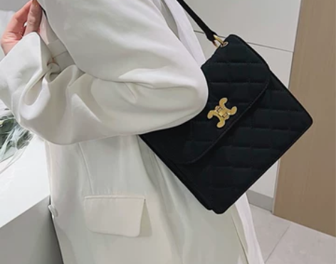 小香风中古包帆布菱格链条腋下包包女斜挎包简...