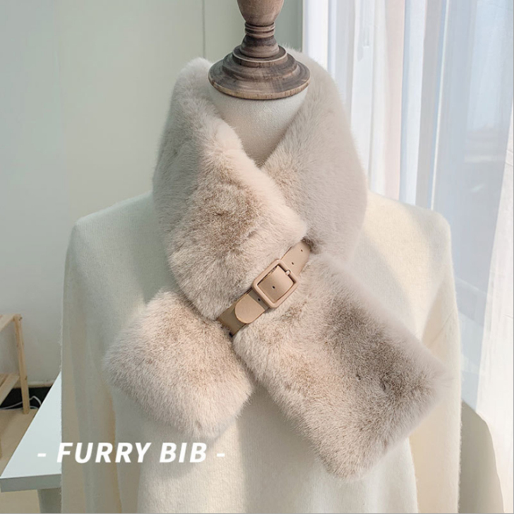 新款保暖仿獭兔毛毛绒领小围巾女韩版可爱百搭...