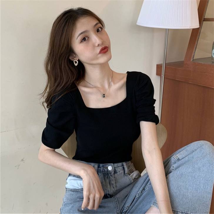 黑色冰丝短袖t恤女夏季设计感小众薄款短款别...