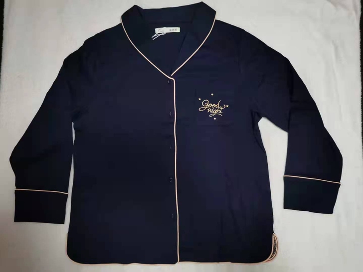 阪织屋全新丝光全棉素色刺绣女士长袖长裤套装...