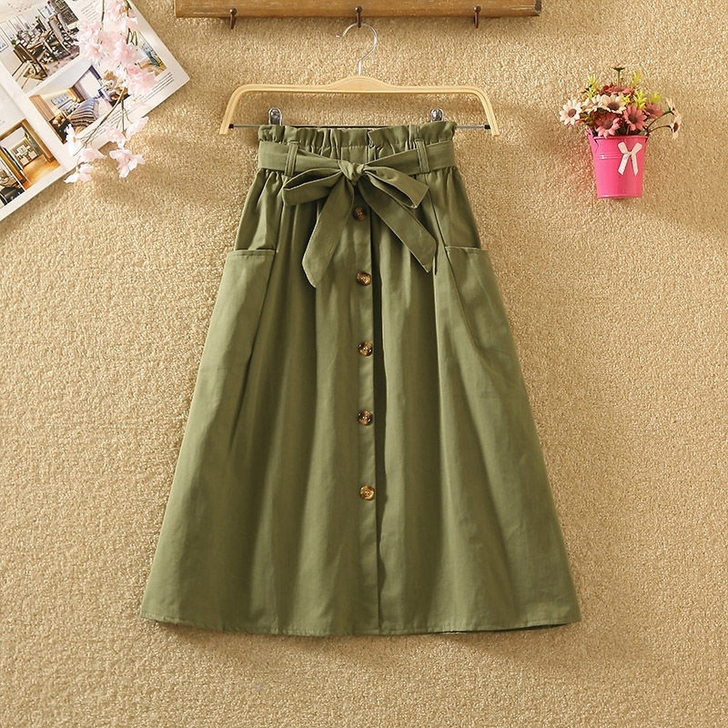 春秋夏季新款韩版松紧高腰口袋文艺A字大裙摆...