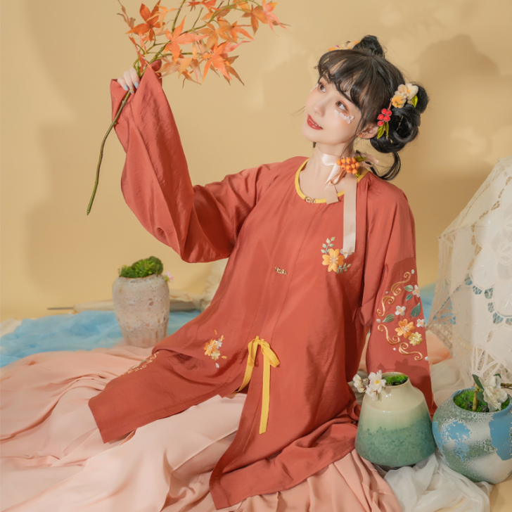 半塘雨汉服散落的月光春夏明制圆领衫素色刺绣...