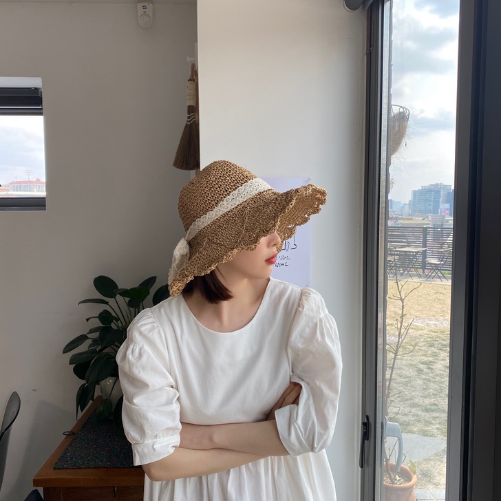 韩系chic 甜美可爱草帽小清新日系萝莉夏...
