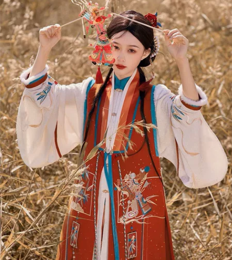 代拍七月夕汉服 妙影 立领长衫呢子针织比甲...