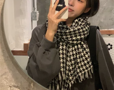 英伦千鸟格子围巾女秋冬季学生情侣韩版百搭保...